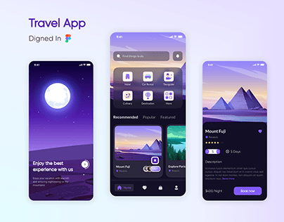 Travel app with dark theme