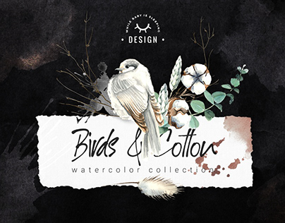 Birds and Cotton Watercolor Set