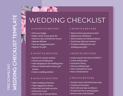 Free Editable Online Simple Wedding Checklist Template