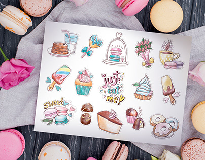 Set of stickers for home-made sweets factory.