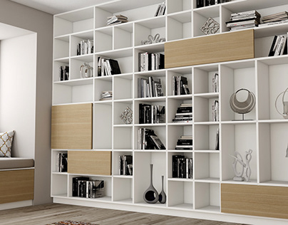 Fitted Bookcases for Library Area in Woodgrain & White