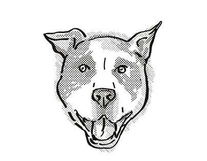 American Pit Bull Terrier Dog Breed Cartoon Retro Drawi
