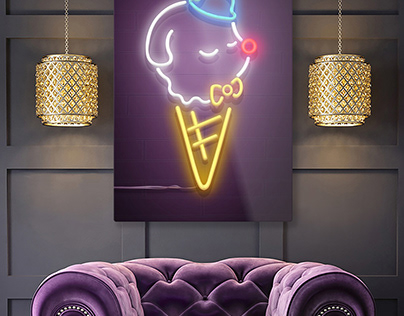 Neon Ice Cream Cone | Wall Art | Poster