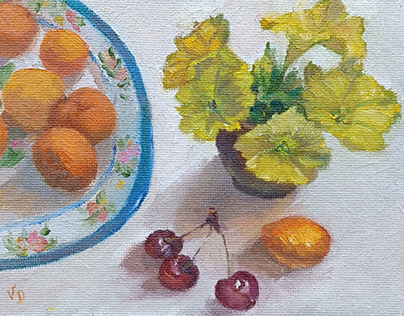 Still Life with Petunias and Apricots