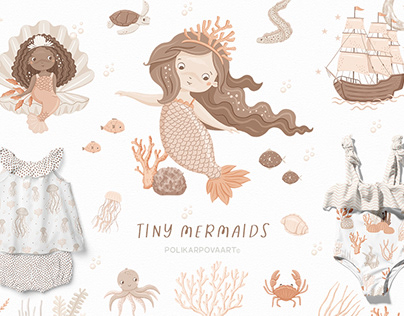 "Tiny mermaids" - baby illustrations and patterns