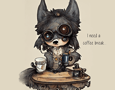 A Coffee Break - Funny, cute little wolf