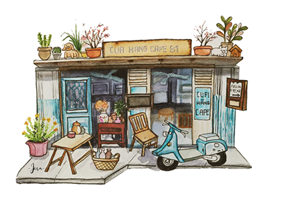 Cafe Watercolor Illustration