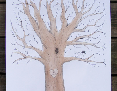 Hand illustrated thumb print tree