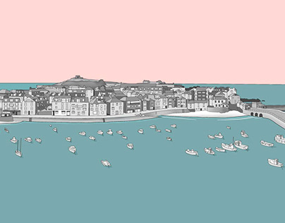St Ives Harbour, Cornwall - Panoramic Illustration