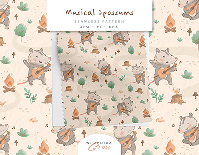 Musical Opossums Seamless Vector Pattern Design