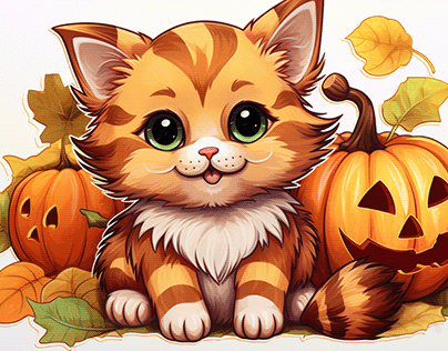 Cute cat with pumpkin sticker