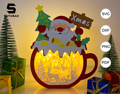 Christmas Reindeer Paper Cut Hot Cocoa Santa Box