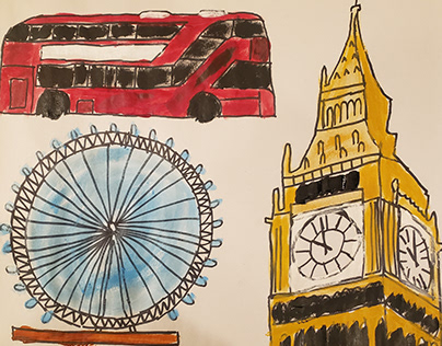 London Bus, London Eye and the Big Ben