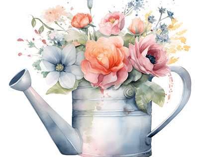 Project thumbnail - Watercolor watering can with flowers