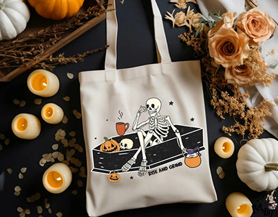 Coffin bag and halloween skeleton