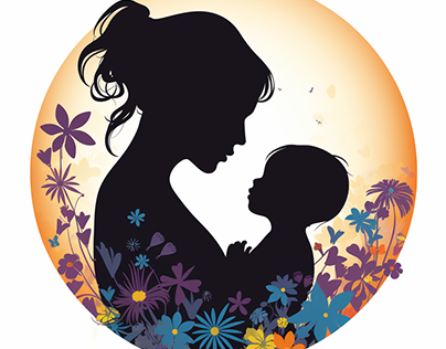 Mother and baby silhouette design