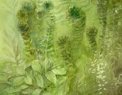 Ferns, watercolor, botanic painting /ART FAIR, London