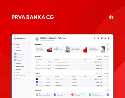 Prva Banka CG - banking platform interface