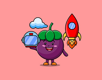 Cute mascot cartoon character Mangosteen as astronaut