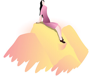 flat illustration of a woman on a mountaintop