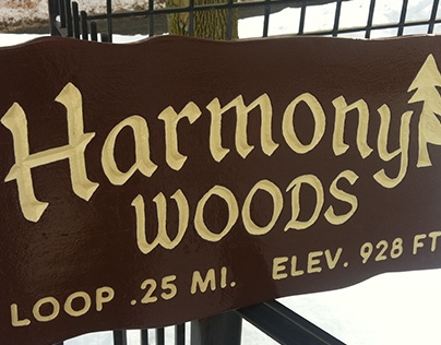 Harmony Woods carved wood sign - Trailsigns