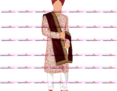 Indian Wedding Caricature Art Groom Outfit