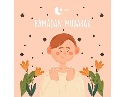 Ramadan Mubarak with Kid Illustration