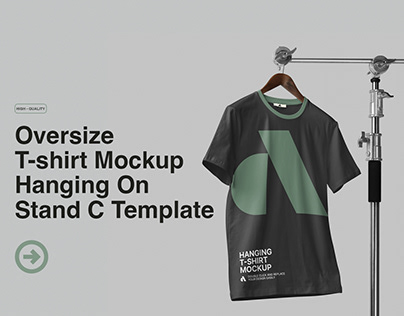 Oversize T-shirt Mockup Hanging on Stand C Template