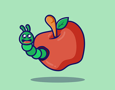 Apple Fruit with Happy Worm Illustration Design
