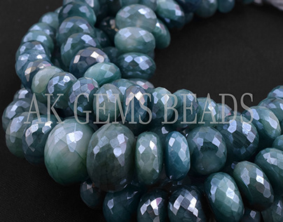 Emerald Green Moonstone Coated Silverite Gemstone Beads