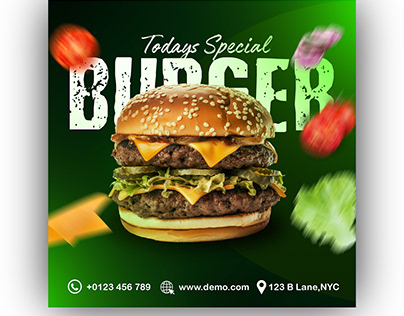 Tasty Delicious Burger Social Media Post design