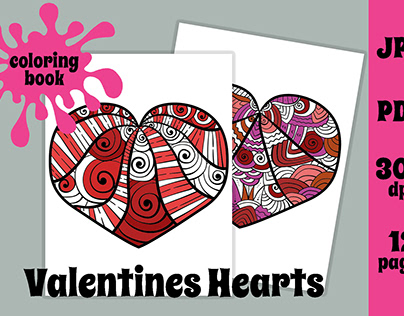 Valentines hearts Coloring book