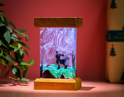 Waterfall in a JAR. Night Lamp Diorama / Epoxy Resin Art 