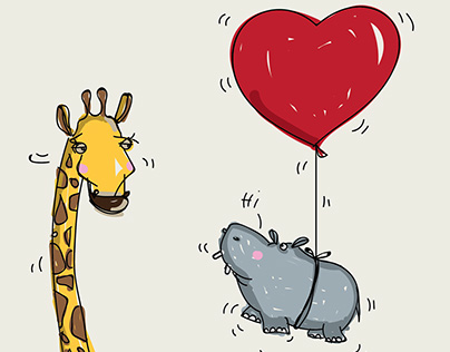 hippo with balloon love giraffe