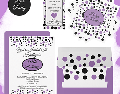 Purple and Black Polka Dot Birthday Party Collection