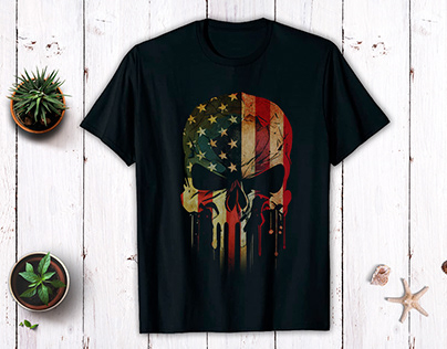 Usa American flag Skull head 4th of july T-shirt