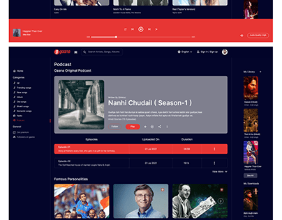 Gaana website music App UI design project