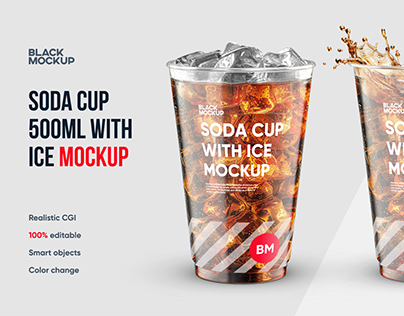 Soda Cup With Ice Mockup