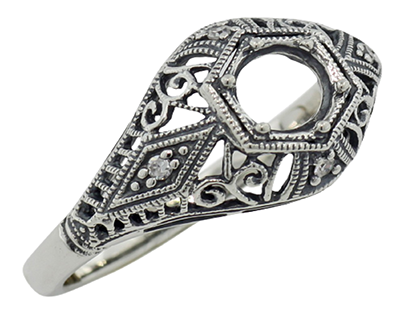 Semi Mount Art Deco Diamond Filigree Ring SilverMine