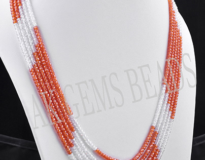 Orange and White Shaded Zircon Faceted Beads Necklace