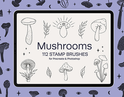 Mushrooms Stamp Brushes for Procreate & Photoshop
