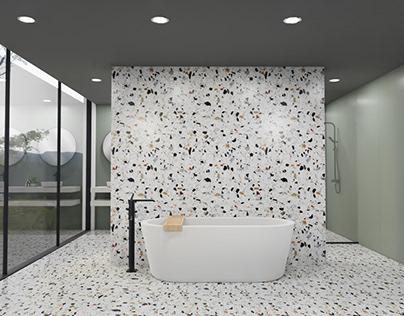 Diseño de Baño con ducha y paredes de Terrazo