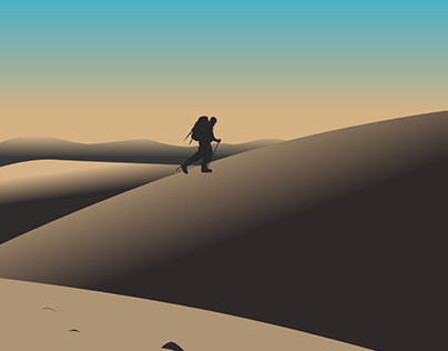 White sands Illustrtion with a man hiking.