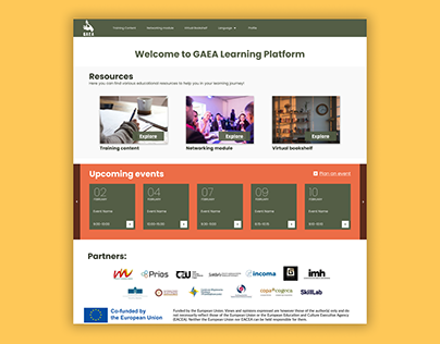 GAEA - e-learning platform front page mockup