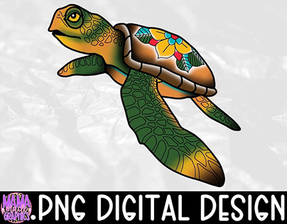 Sea turtle traditional tattoo sublimation design
