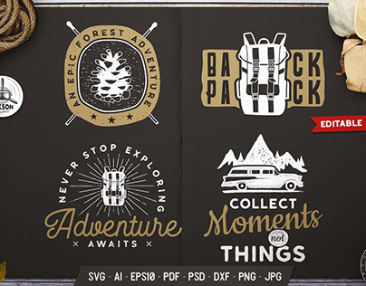 Travel Logos Set, Retro Camp Badges. Camp Prints