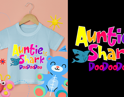 Auntie shark typography t shirt design for kids