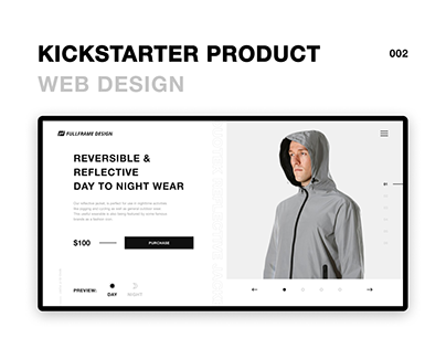 Kistarter product website design. Reflective jacket