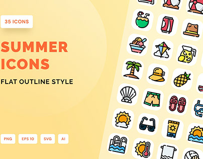 Summer Icon Flat Outline Style