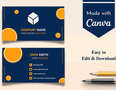 Blue & Yellow Business Card Template | Canva template